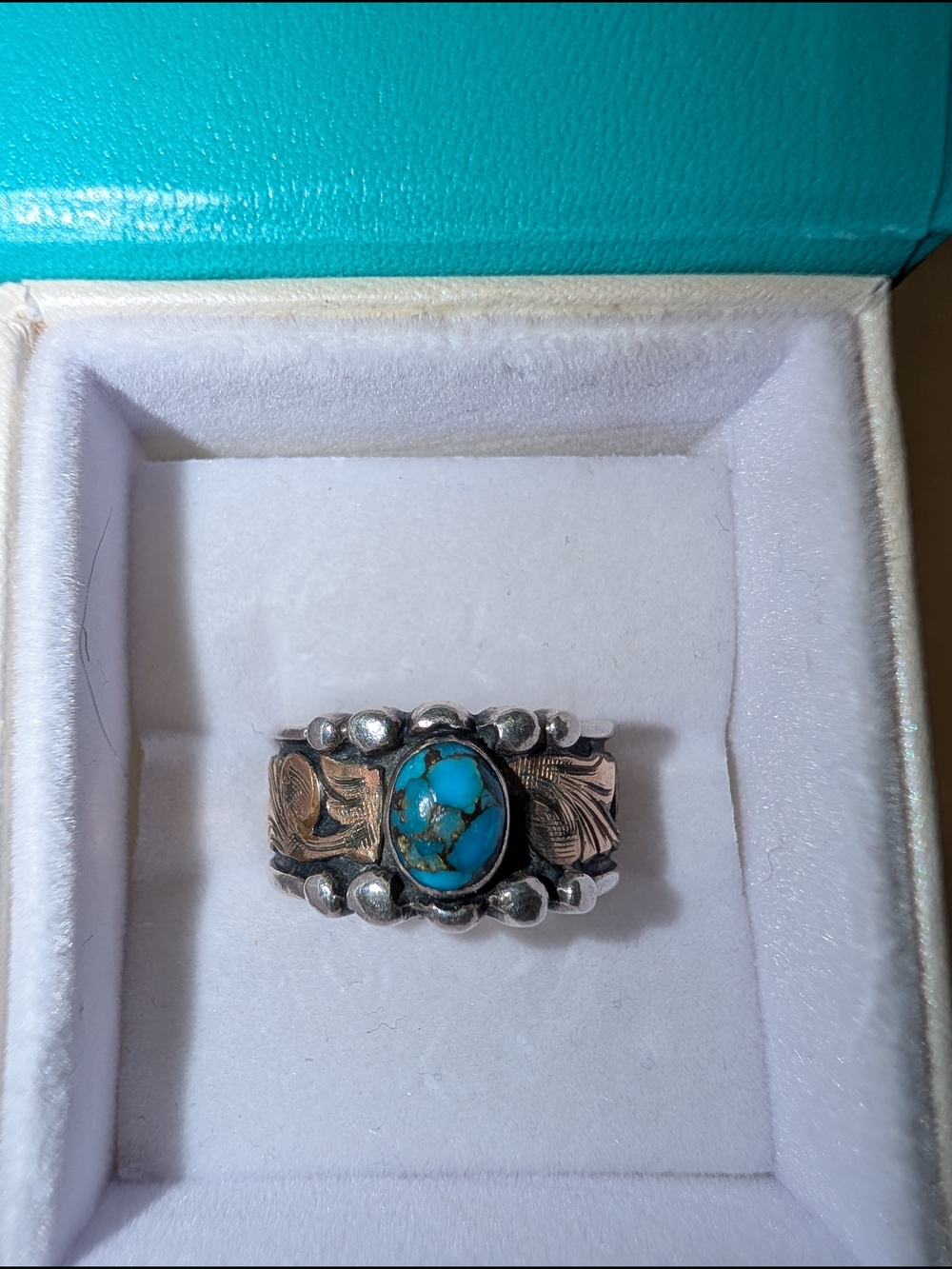 Hyo Silver Turquoise Silver Statement Ring - Blue Turquoise Cabochon Size 7